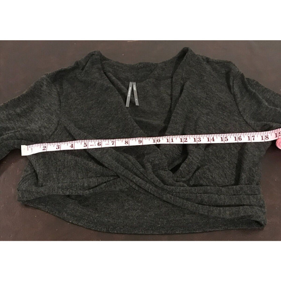 by Anthropologie Women's Charcoal Faux Wrap Surplice Sweater - Size Medium - Picture 6 of 9